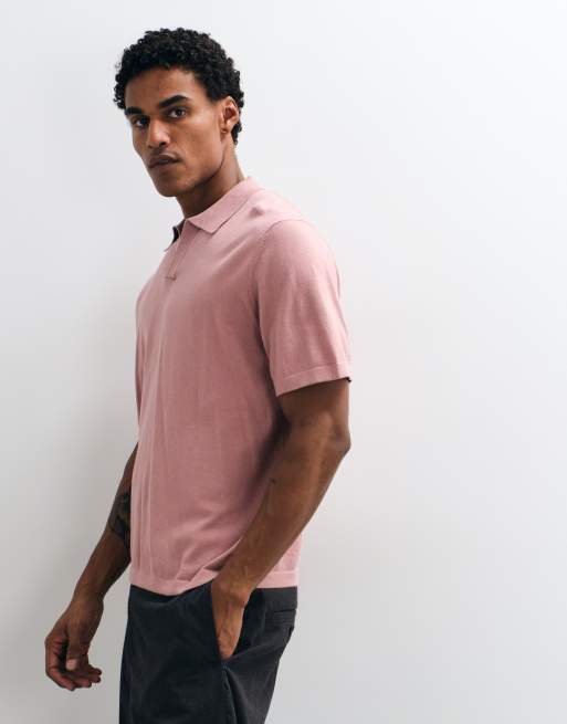 ASOS DESIGN - Essential - Polo comoda in maglia sottile rosa con intaglio, 4 di 5