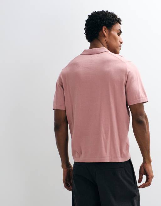 ASOS DESIGN - Essential - Polo comoda in maglia sottile rosa con intaglio, 5 di 5