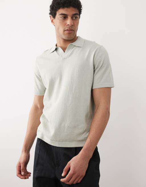 ASOS DESIGN - Essential - Polo comoda in maglia sottile salvia con intaglio