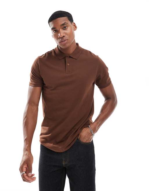 ASOS DESIGN essential polo in brown pique 