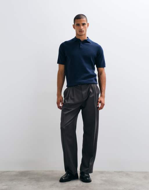 ASOS DESIGN - Essential - Polo in maglia a costine blu navy, 3 di 5