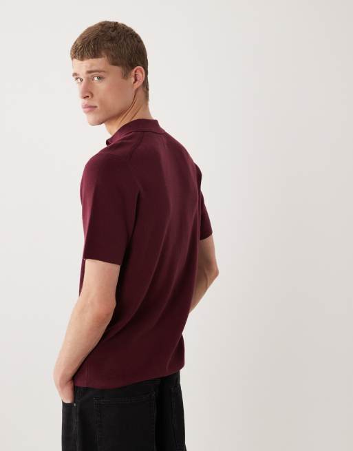 ASOS DESIGN - Essential - Polo in maglia a costine bordeaux, 2 di 5