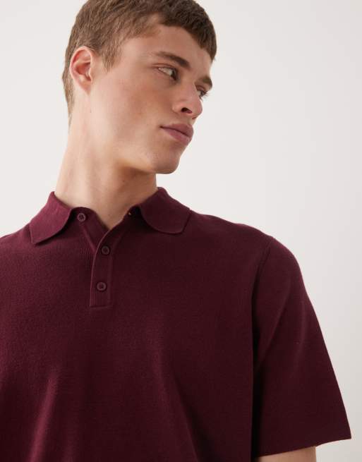 ASOS DESIGN - Essential - Polo in maglia a costine bordeaux, 3 di 5