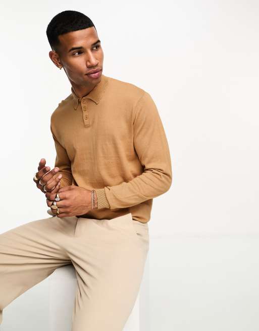 ASOS DESIGN Essential Polo in maglia di cotone color cuoio ASOS
