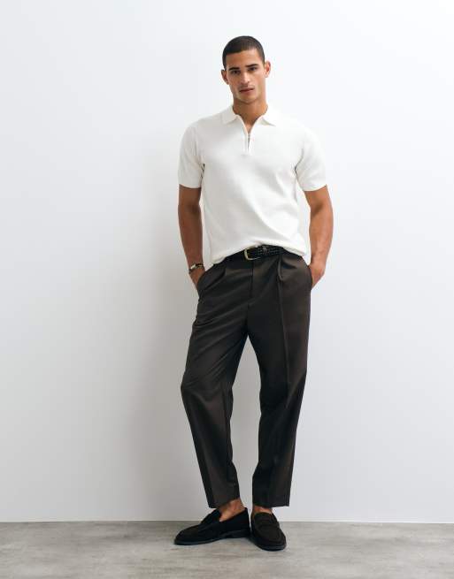 ASOS DESIGN - Essential - Polo in maglia di misto cotone écru con zip, 3 di 5
