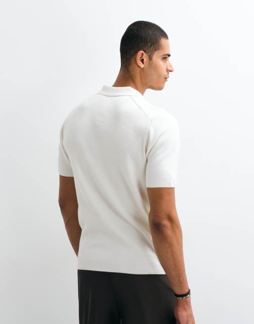 ASOS DESIGN - Essential - Polo in maglia di misto cotone écru con zip, 5 di 5