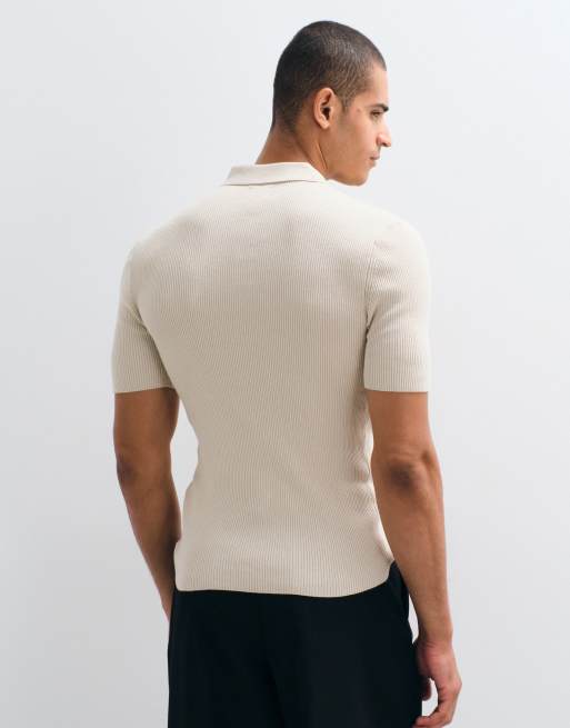 ASOS DESIGN - Essential - Polo moulant en maille à fines côtes - Taupe, 4 de 5