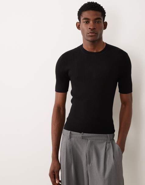 ASOS DESIGN - Essential - Pull ras de cou moulant en maille à fines côtes - Noir - view 1