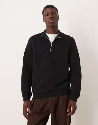 Asos Design Essential Quarter Zip Sweatshirt In Black