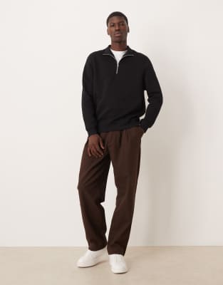 Asos Design Essential Quarter Zip Sweatshirt In Black