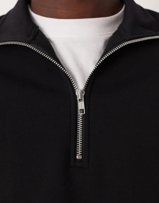ASOS DESIGN essential quarter zip sweatshirt in black, 5 of 5
