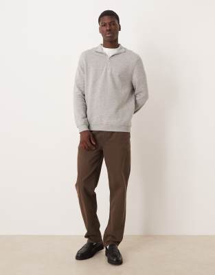 Asos Design Essential Boxy Oversized Sweatshirt With Half Zip In Heather Gray In Gray