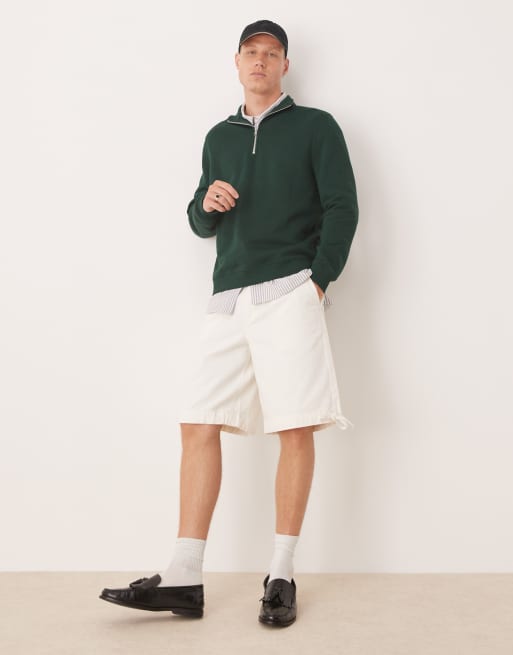 ASOS DESIGN essential quarter zip sweatshirt in green