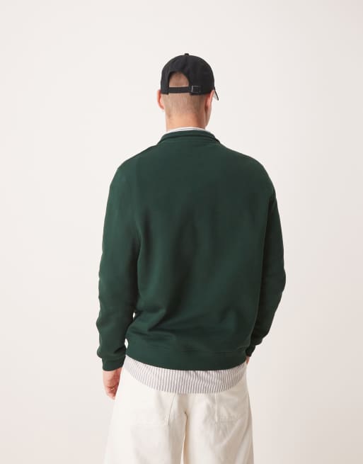 ASOS DESIGN essential quarter zip sweatshirt in green
