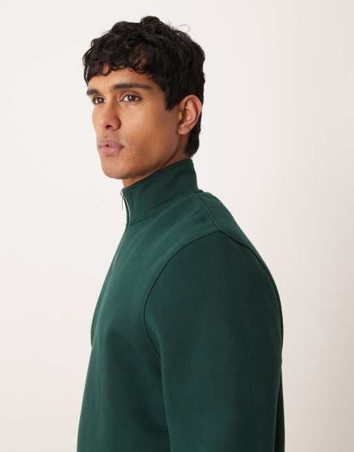 ASOS DESIGN essential quarter zip sweatshirt in green, 4 of 5