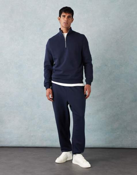 ASOS DESIGN essential quarter zip sweatshirt in navy - view 1