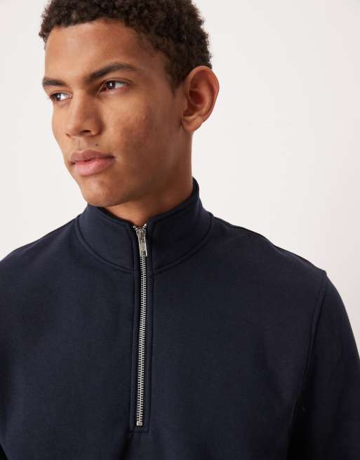ASOS DESIGN essential quarter zip sweatshirt in navy , 5 of 5