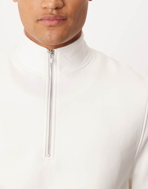 ASOS DESIGN essential quarter zip sweatshirt in off white