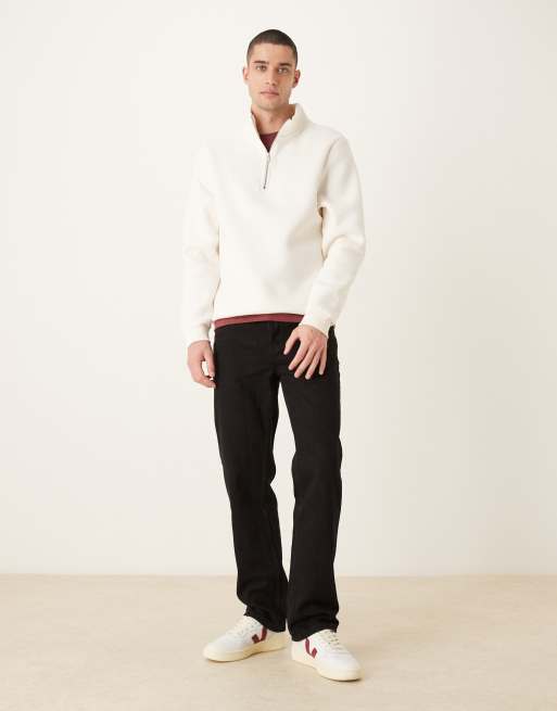 ASOS DESIGN essential quarter zip sweatshirt in off-white, 2 of 5