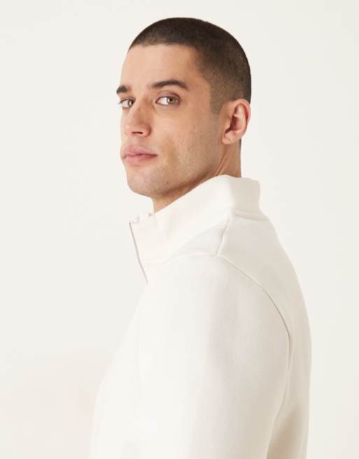 ASOS DESIGN essential quarter zip sweatshirt in off-white, 4 of 5