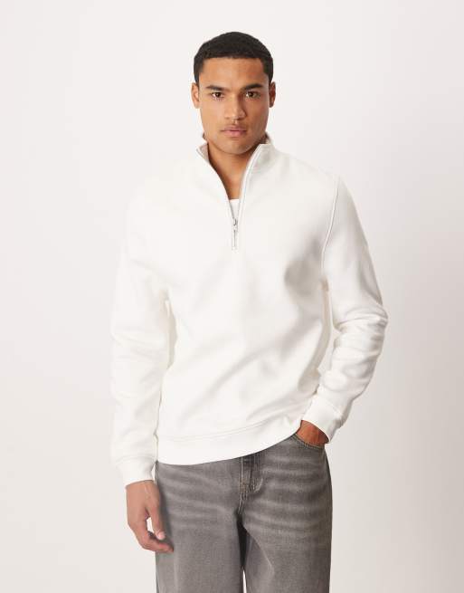ASOS DESIGN - Essential - Råhvid sweatshirt med kvart lynlås