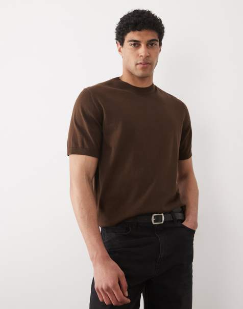 ASOS DESIGN Essential relaxed fine-knit crew-neck t-shirt in brown - view 1