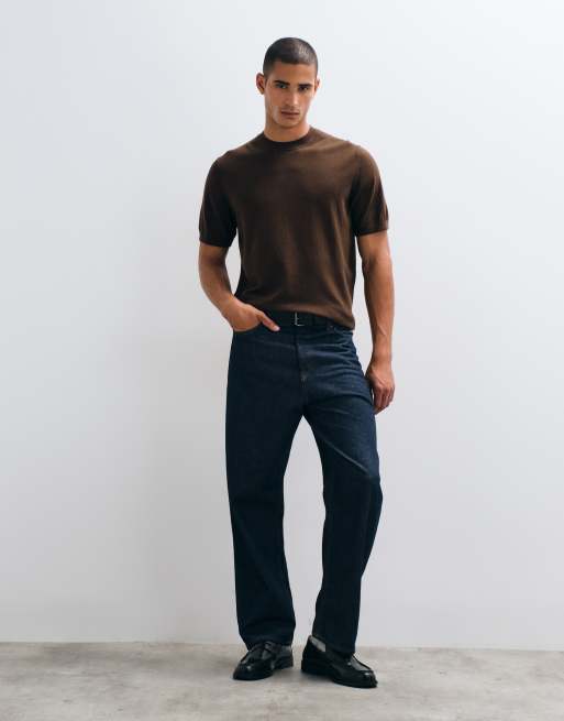 ASOS DESIGN Essential relaxed fine-knit crew-neck t-shirt in brown, 3 of 5