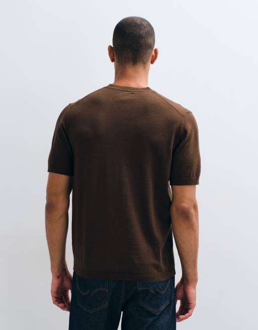 ASOS DESIGN Essential relaxed fine-knit crew-neck t-shirt in brown, 4 of 5
