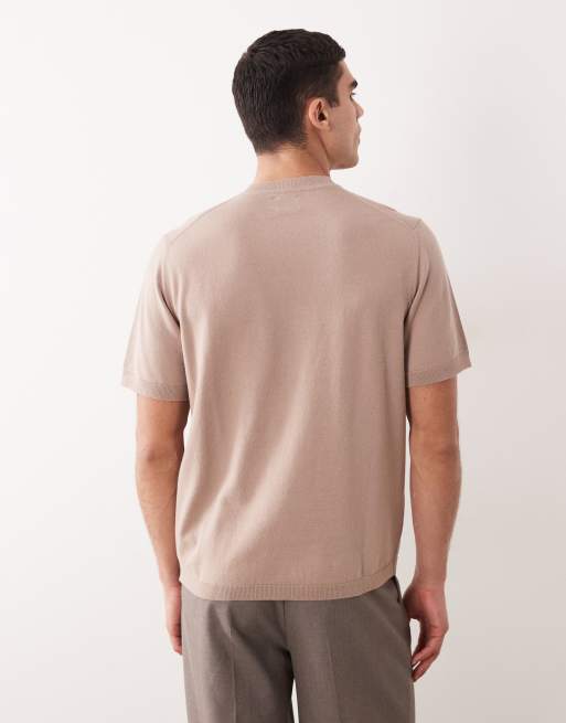 ASOS DESIGN Essential relaxed fine-knit crew neck T-shirt in taupe, 4 of 5
