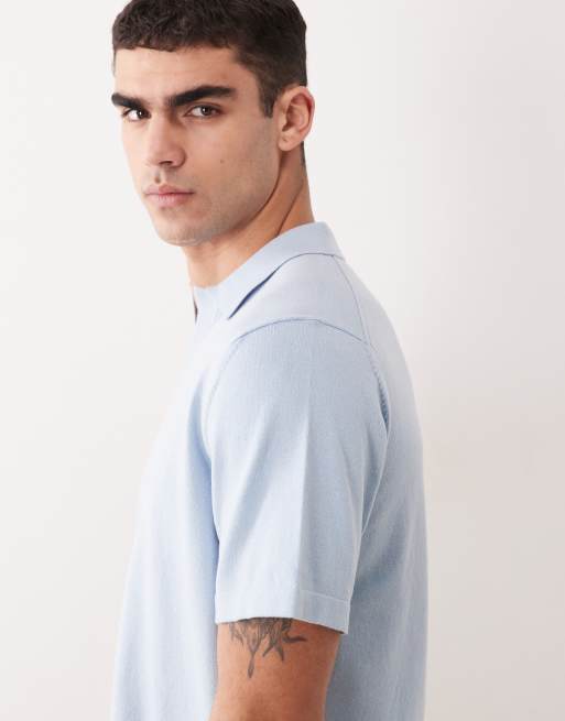 ASOS DESIGN Essential relaxed fine-knit notch polo in blue, 3 of 5