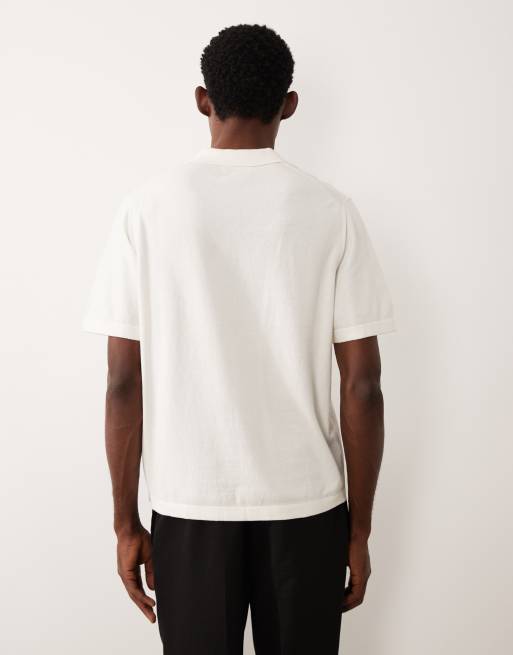 ASOS DESIGN Essential relaxed fine-knit notch polo in off-white, 2 of 5