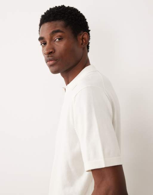 ASOS DESIGN Essential relaxed fine-knit notch polo in off-white, 4 of 5