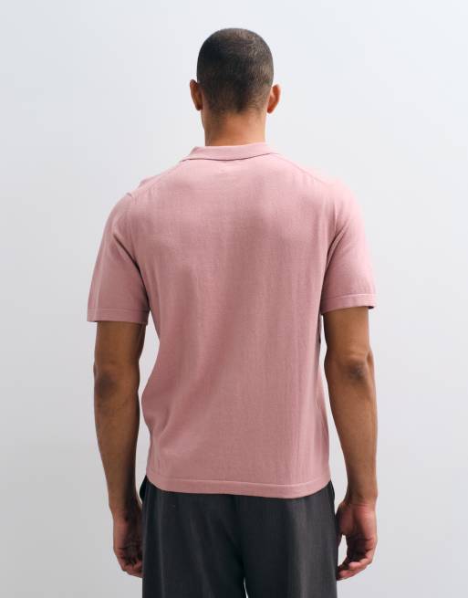ASOS DESIGN Essential relaxed fine-knit notch polo in pink, 2 of 5
