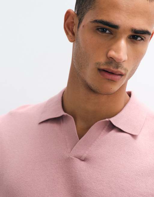 ASOS DESIGN Essential relaxed fine-knit notch polo in pink, 4 of 5