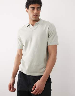 ASOS DESIGN Essential relaxed fine-knit notch polo in sage-Green