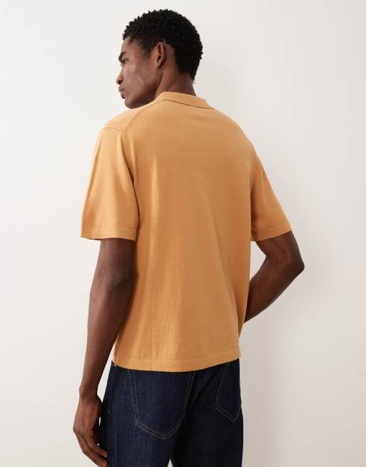 ASOS DESIGN Essential relaxed fine-knit notch polo in tan, 2 of 5