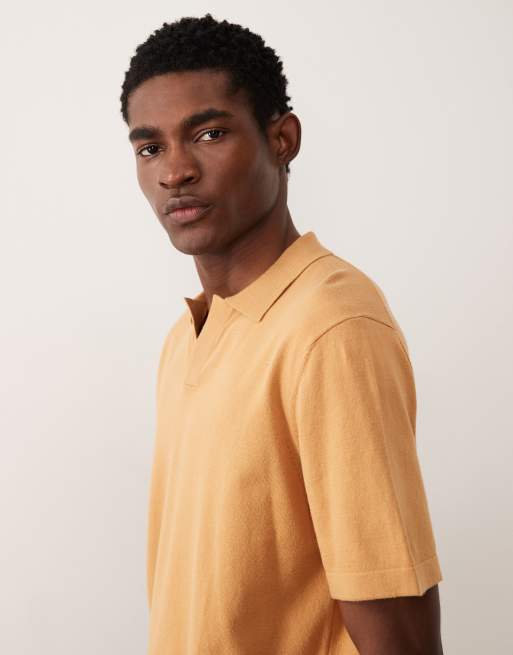 ASOS DESIGN Essential relaxed fine-knit notch polo in tan, 4 of 5