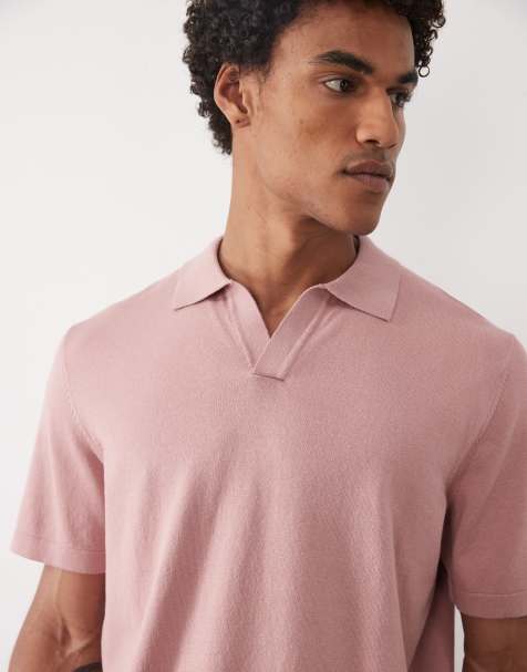 ASOS DESIGN – Essential – Relaxed-Fit-Polohemd aus Feinstrick in Rosa mit eingekerbtem Ausschnitt - view 1