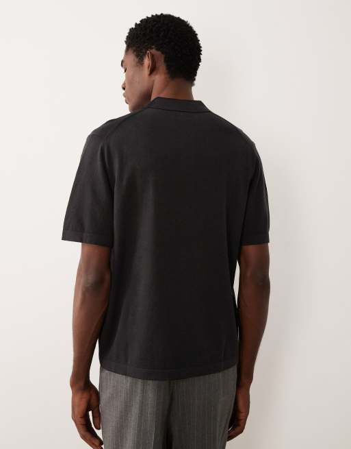 ASOS DESIGN – Essential – Relaxed-Fit-Polohemd aus Feinstrick in Schwarz mit eingekerbtem Ausschnitt, 2 von 5