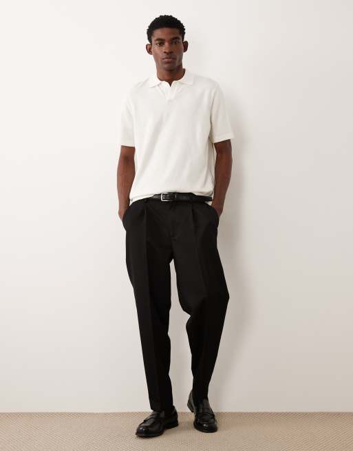 ASOS DESIGN – Essential – Relaxed-Fit-Polohemd aus Feinstrick in Wollweiß mit eingekerbtem Ausschnitt, 3 von 5