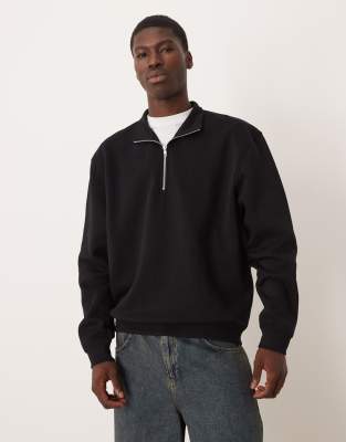 Asos Design Essential Relaxed Fit Quarter Zip Sweatshirt In Black