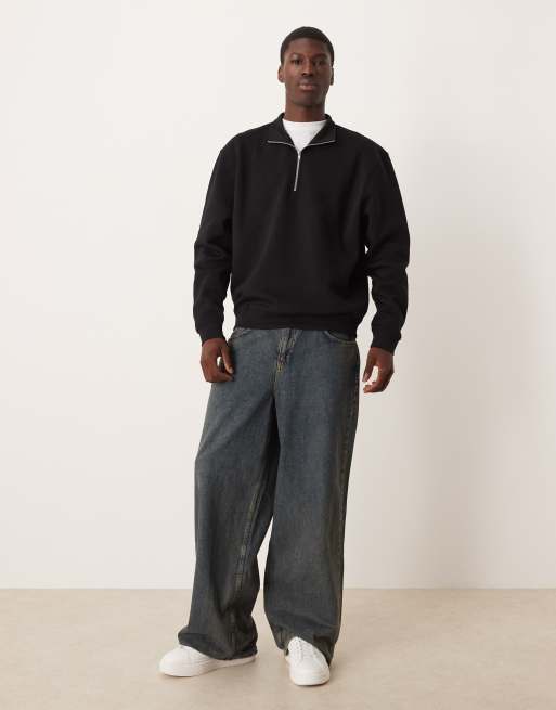 ASOS DESIGN essential relaxed fit quarter zip sweatshirt in black