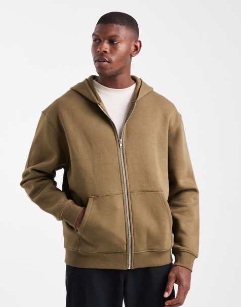 ASOS DESIGN essential relaxed fit zip through hoodie in brown - view 1