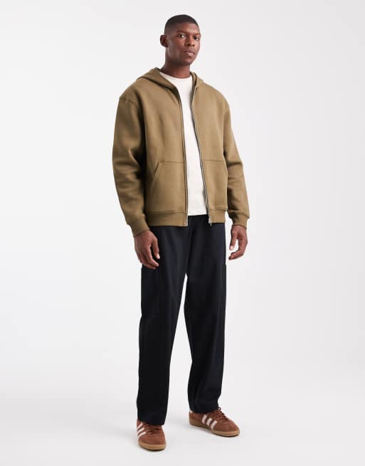 ASOS DESIGN essential relaxed fit zip through hoodie in brown