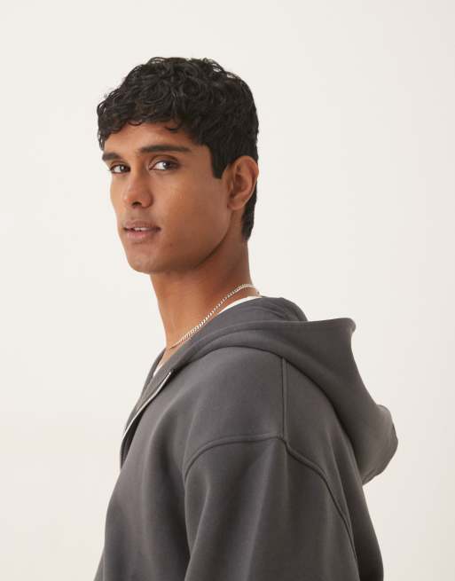 ASOS DESIGN essential relaxed fit zip up hoodie in gray