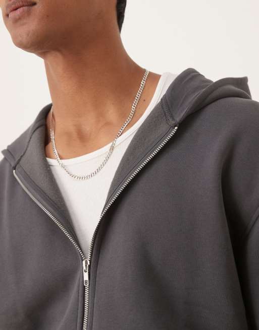 ASOS DESIGN essential relaxed fit zip up hoodie in gray