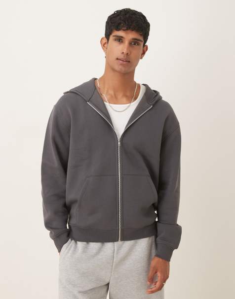 ASOS DESIGN essential relaxed fit zip through hoodie in grey - view 1