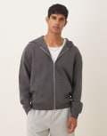 [ASOS DESIGN] ASOS DESIGN essential relaxed fit zip through hoodie in grey XS Asphalt