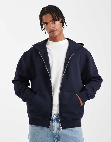 ASOS DESIGN essential relaxed fit zip through hoodie in navy - view 1
