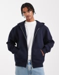 [ASOS DESIGN] ASOS DESIGN essential relaxed fit zip through hoodie in navy L Sky captain